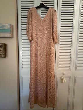 MARINA Blush Lace Maxi Dress with V-Neck